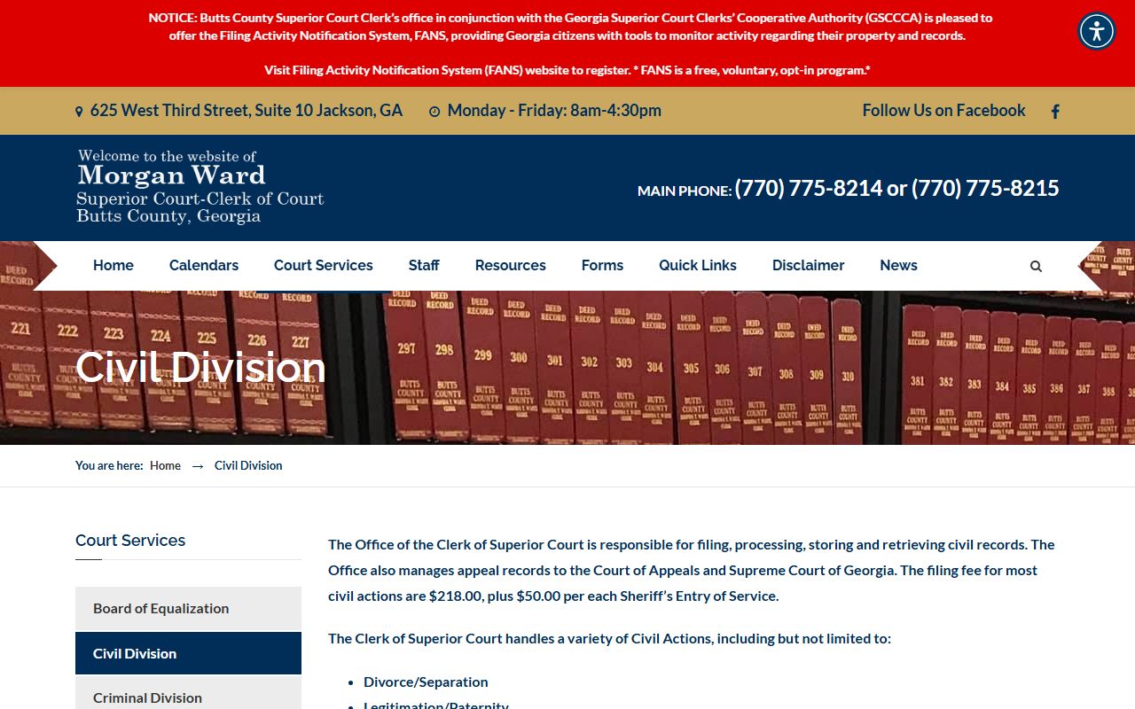 Butts County Clerk of Superior Court civil records page