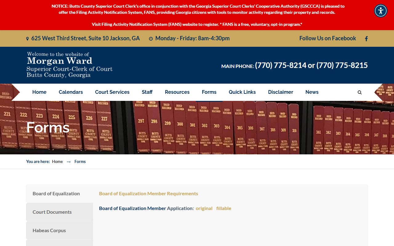 Butts County Clerk of Superior Court forms page