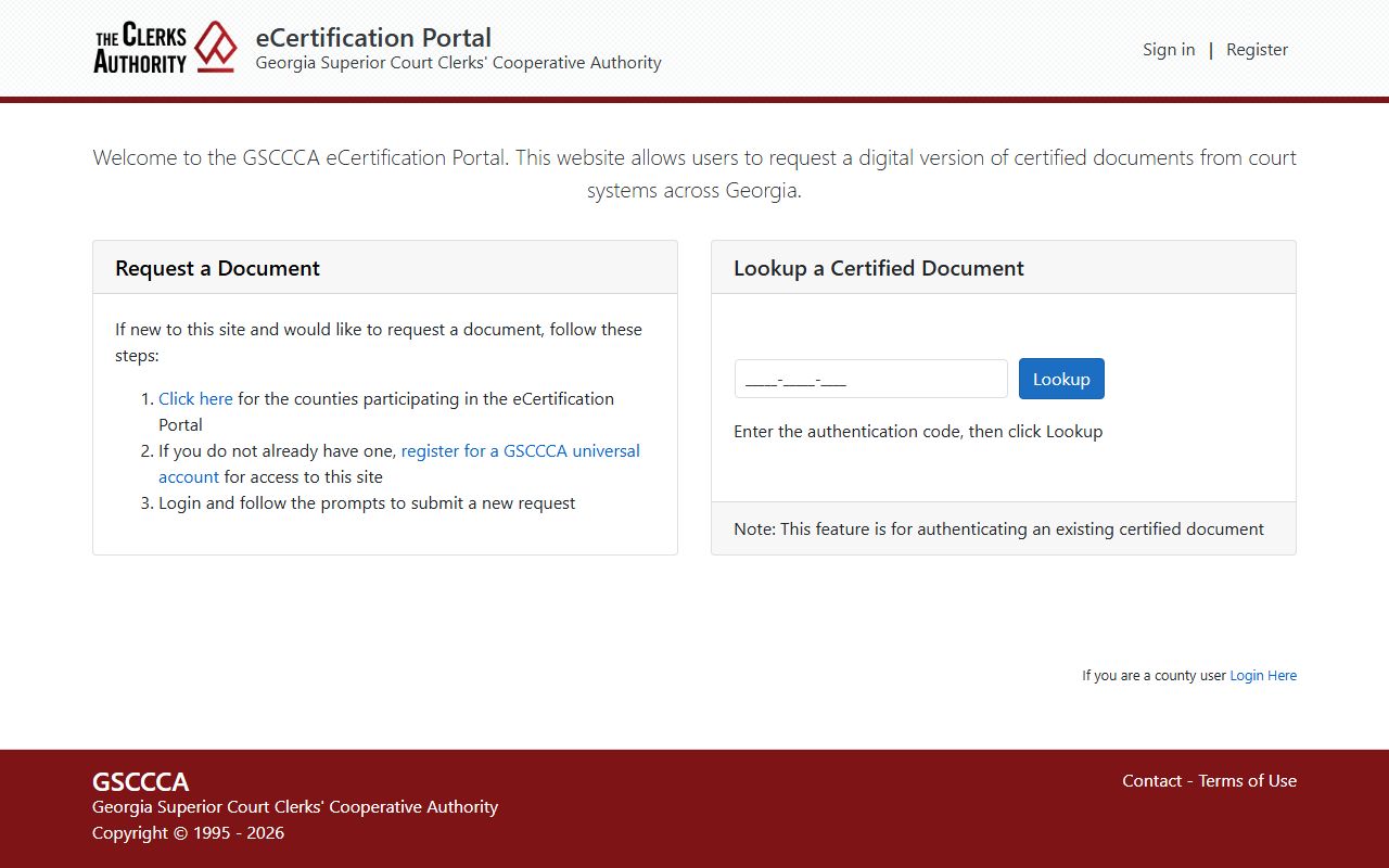 GSCCCA eCert certified document route for Butts County Clerk records