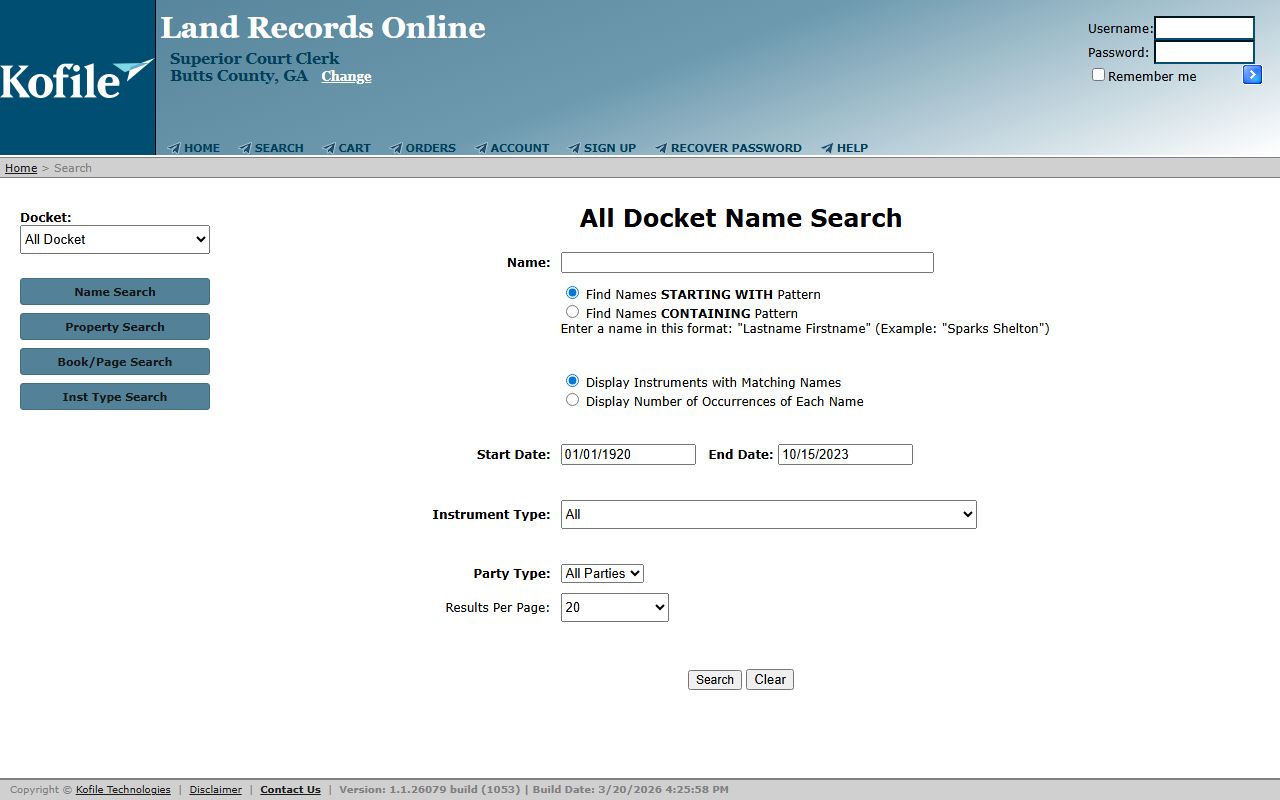 Kofile Butts County land records portal