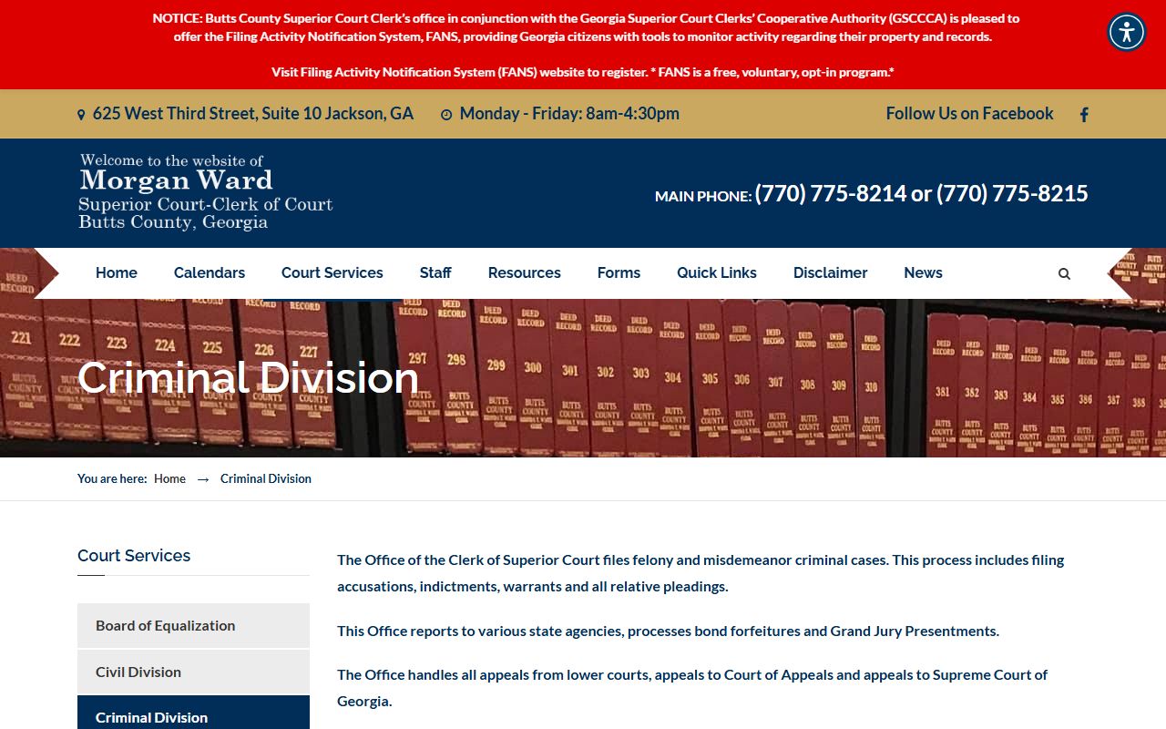 Butts County Clerk Criminal Division page