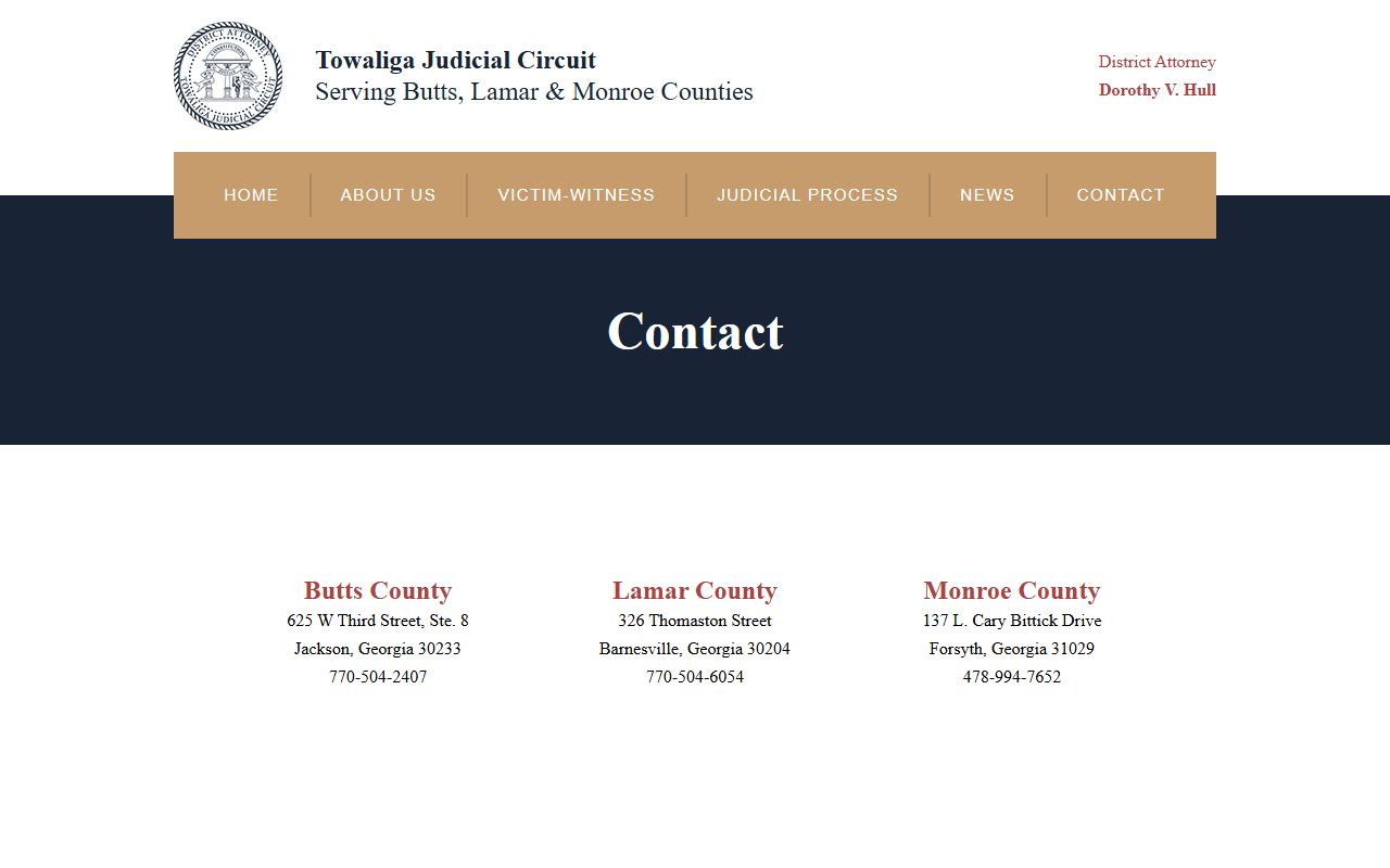 Towaliga District Attorney contact page for Butts County