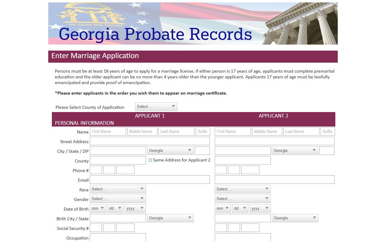 Butts County marriage records Georgia Probate Records application