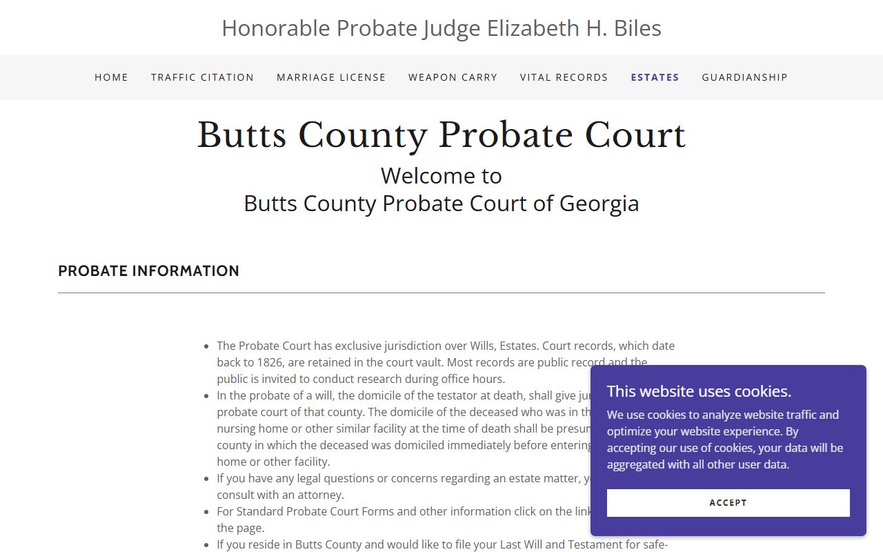 Butts County probate records estates page