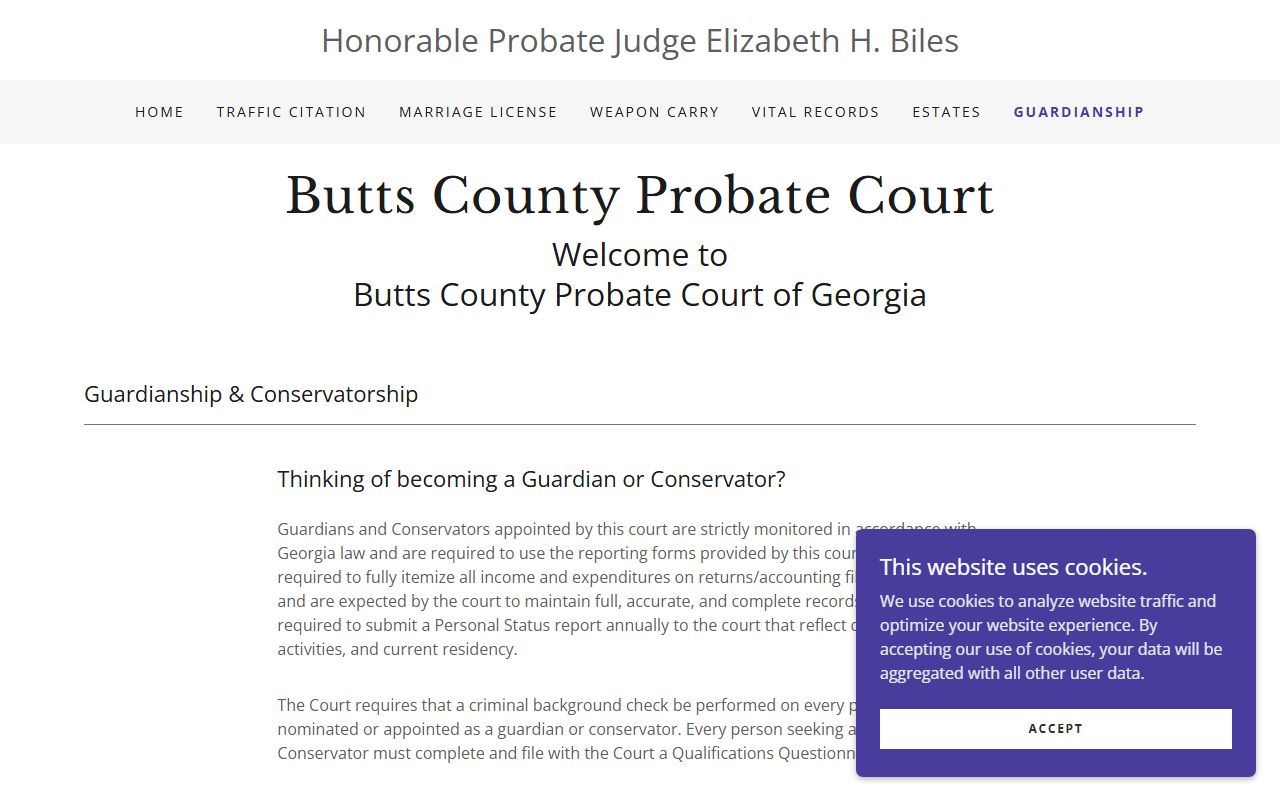 Butts County probate records guardianship and conservatorship page