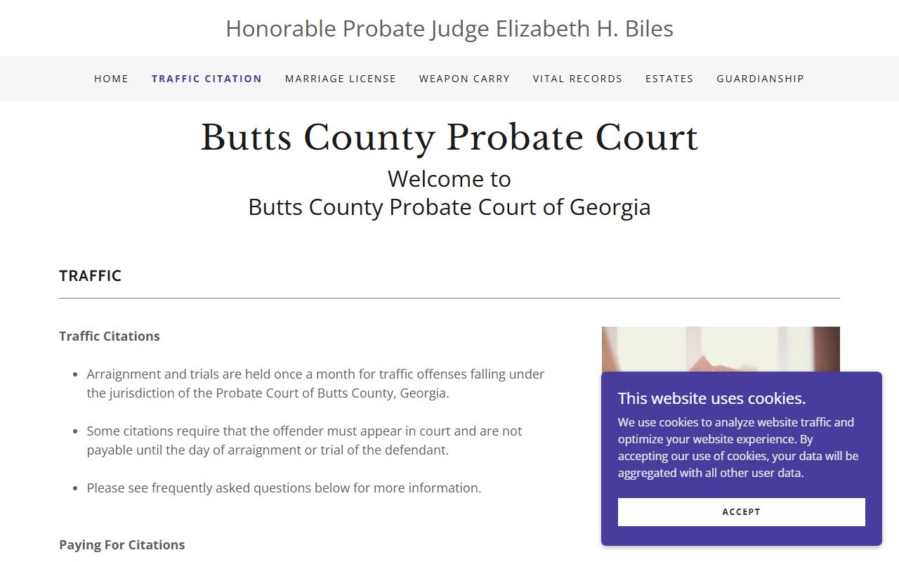 Butts County traffic court records Probate Court citation page